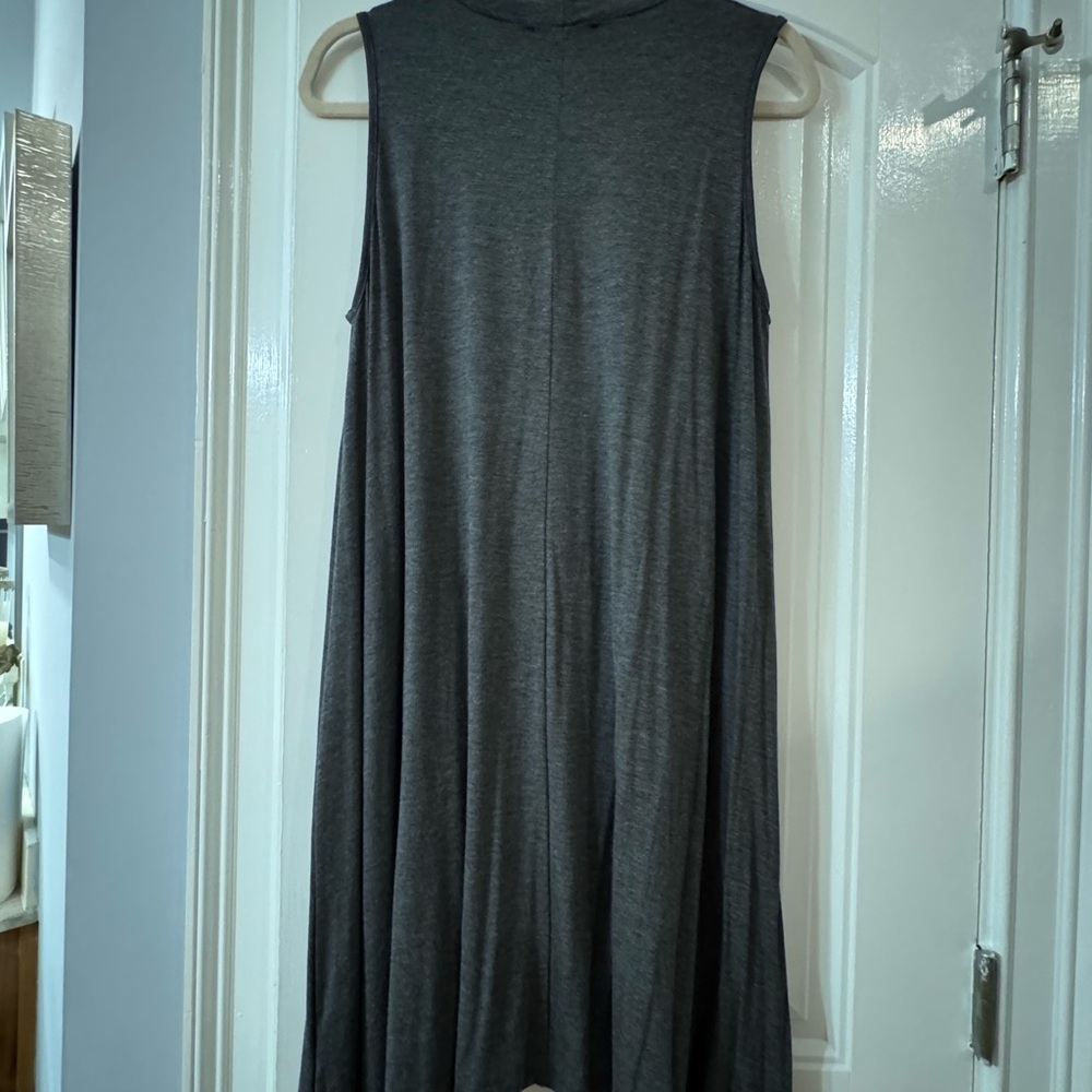 Gray Mock Neck Sleeveless A-Line Mini Dress
